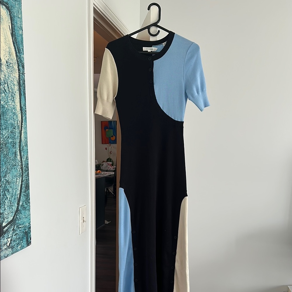 Chinti & Parker Asymmetrical Black and Blue Bodycon Dress